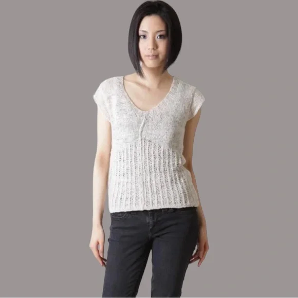 Free People Rare Knit Marled Oatmeal Short Sleeve Sweater - Picture 4 of 11